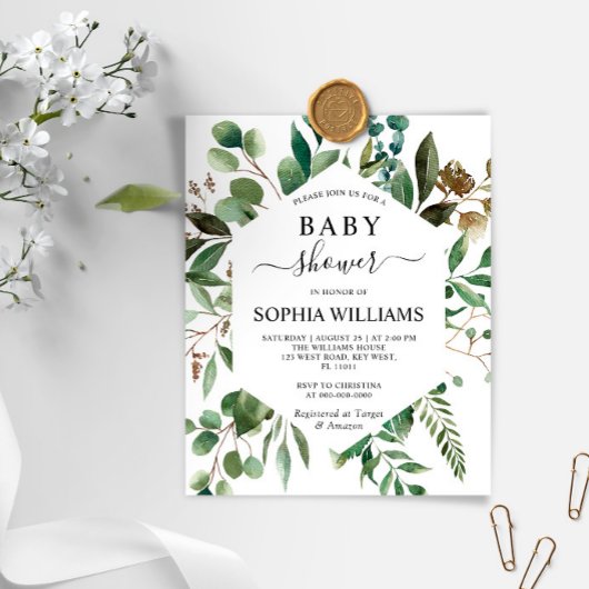 Budget Greenery Foliage Baby shower Invitation