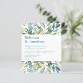Budget Greenery Foliage Blue Wedding Invitation (Staand voorkant)