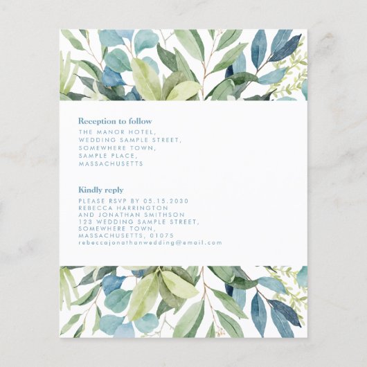 Budget Greenery Foliage Blue Wedding Invitation (Achterkant)