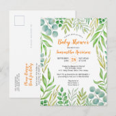 Budget Greenery Foliage Herfst Botanisch Baby show Uitnodiging Briefkaart (Voorkant / Achterkant)