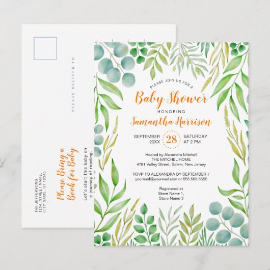 Budget Greenery Foliage Herfst Botanisch Baby show Uitnodiging Briefkaart (Voorkant / Achterkant)