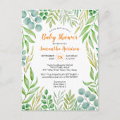 Budget Greenery Foliage Herfst Botanisch Baby show Uitnodiging Briefkaart (Voorkant)