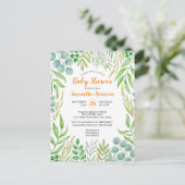 Budget Greenery Foliage Herfst Botanisch Baby show Uitnodiging Briefkaart (Staand voorkant)