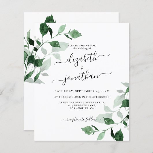 Budget Greenery Foliage Wedding Uitnodiging (Voorkant / Achterkant)