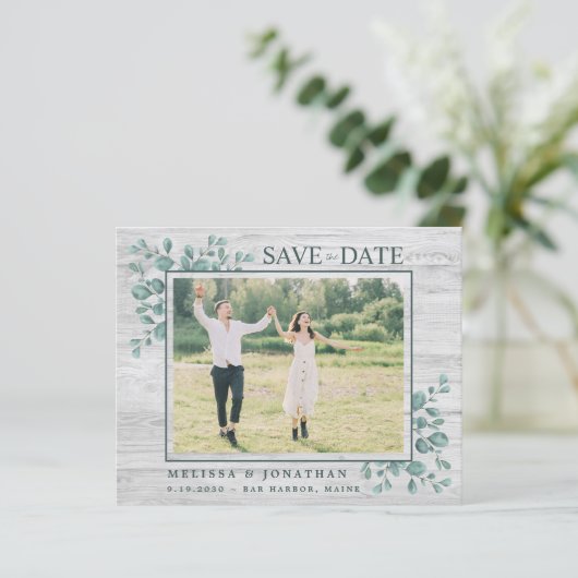 Budget Greenery Foto Wedding Save the Date Invite (Staand voorkant)