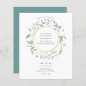 Budget Greenery Garland Gold Wedding Invitation (Voorkant / Achterkant)