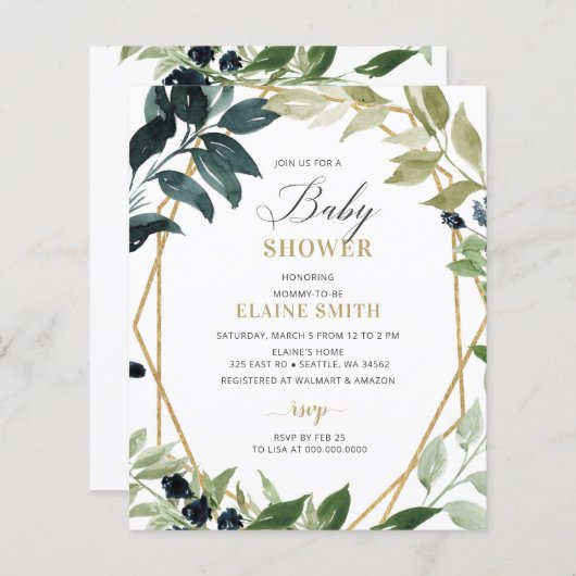 Budget Greenery Geometric Baby shower Invitation (Voorkant / Achterkant)