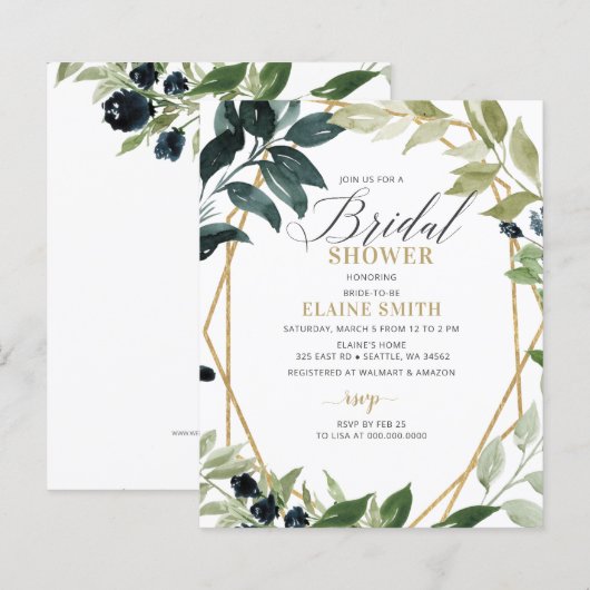 Budget Greenery Geometric Bridal Shower Uitnodigin (Voorkant / Achterkant)