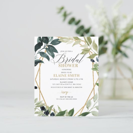 Budget Greenery Geometric Bridal Shower Uitnodigin (Staand voorkant)