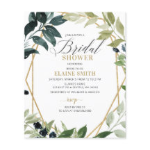 Budget Greenery Geometric Bridal Shower Uitnodigin