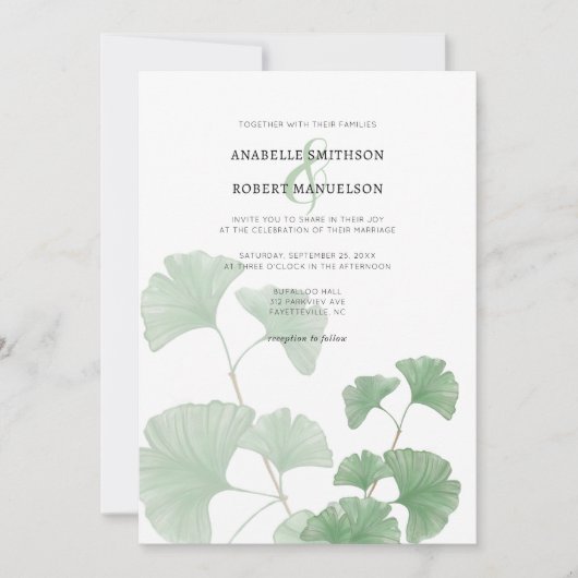 Budget Greenery Ginkgo Tree Waterverf Wedding Kaart (Voorkant)