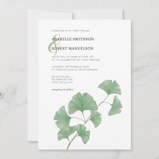 Budget Greenery Ginkgo Tree Waterverf Wedding Kaart (Voorkant)