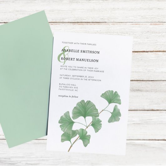 Budget Greenery Ginkgo Tree Waterverf Wedding Kaart