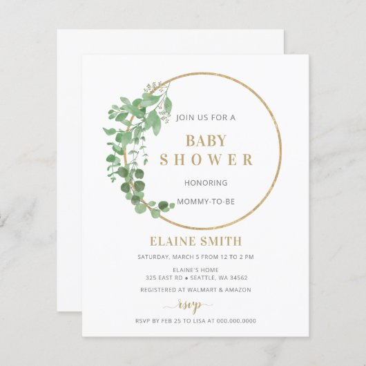 Budget Greenery Gold Baby shower (Voorkant / Achterkant)