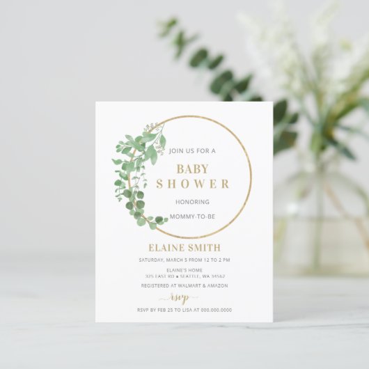 Budget Greenery Gold Baby shower (Staand voorkant)