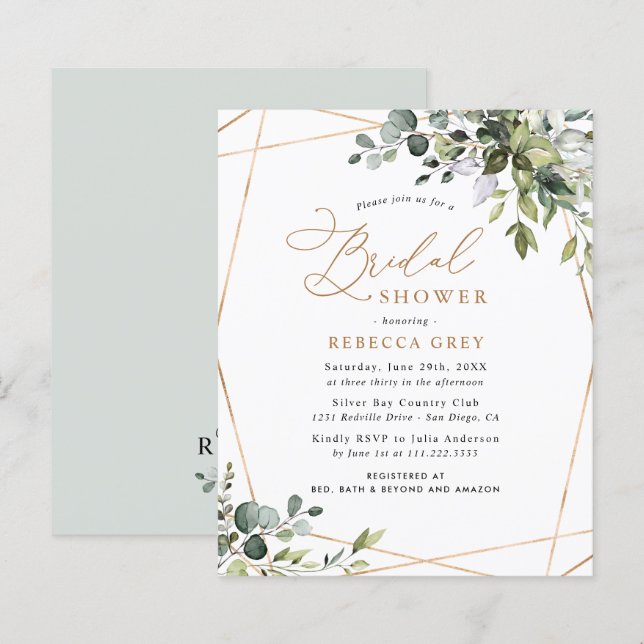 Budget Greenery Gold Bridal Shower (Voorkant / Achterkant)