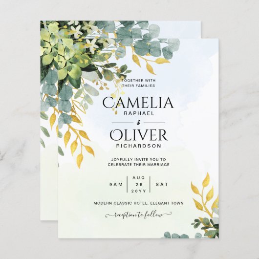BUDGET Greenery Gold Eucalyptus Leaves Wedding (Voorkant / Achterkant)