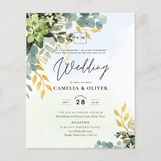 BUDGET Greenery Gold Eucalyptus Leaves Wedding (Voorkant)