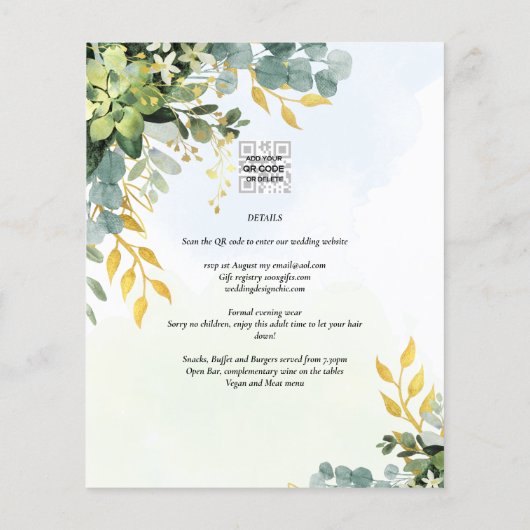 BUDGET Greenery Gold Eucalyptus Leaves Wedding Flyer (Achterkant)