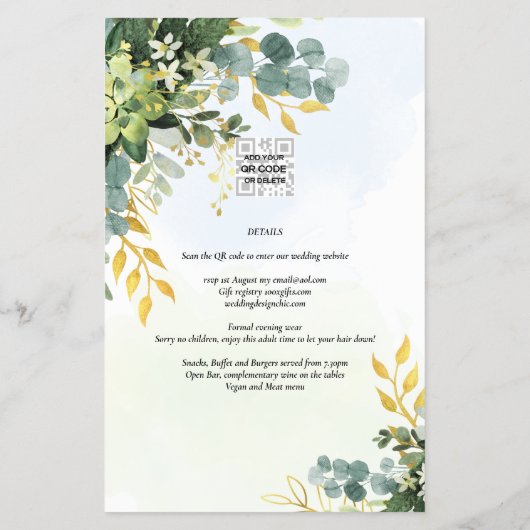 BUDGET Greenery Gold Eucalyptus Leaves Wedding Flyer (Achterkant)