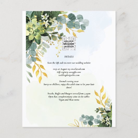 BUDGET Greenery Gold Eucalyptus Leaves Wedding Flyer (Achterkant)
