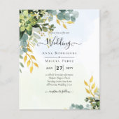 BUDGET Greenery Gold Eucalyptus Leaves Wedding Flyer (Voorkant)