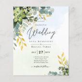 BUDGET Greenery Gold Eucalyptus Leaves Wedding Flyer (Voorkant)