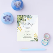BUDGET Greenery Gold Eucalyptus Leaves Wedding Flyer (Enkel)