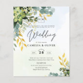 BUDGET Greenery Gold Eucalyptus Leaves Wedding Flyer (Voorkant)