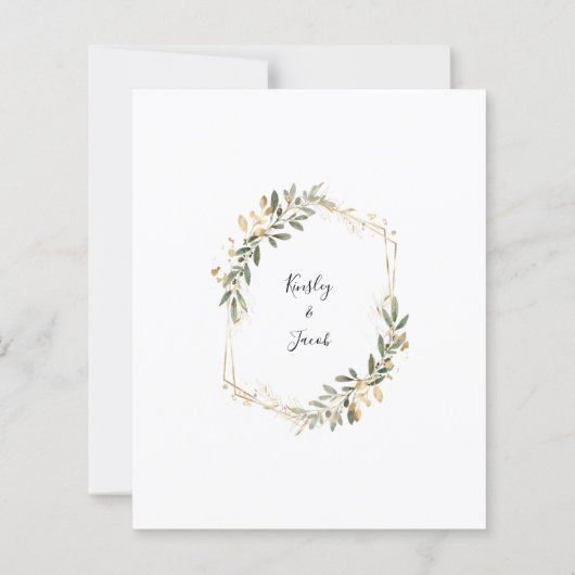 Budget Greenery & Gold Geometric Wedding Invite (Achterkant)
