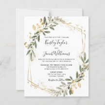 Budget Greenery & Gold Geometric Wedding Invite