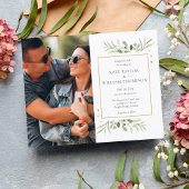 Budget Greenery Gold Photo Wedding Invitation