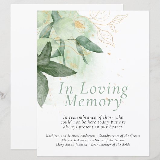 Budget Greenery Gold Wedding Herdenking Sign (Voorkant / Achterkant)