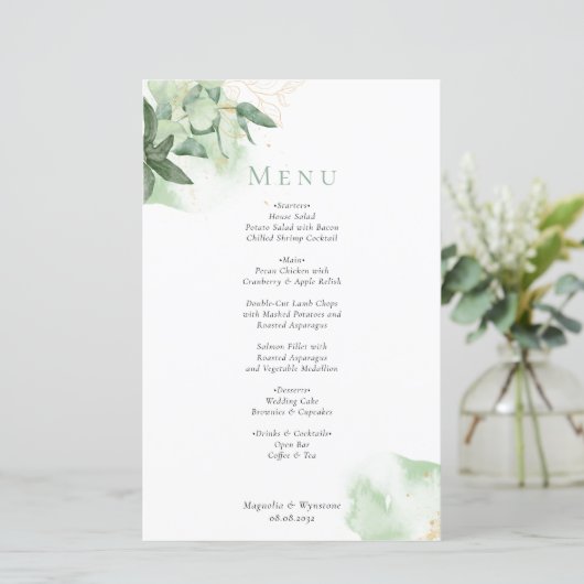 BUDGET Greenery Gold Wedding Menu (Staand voorkant)