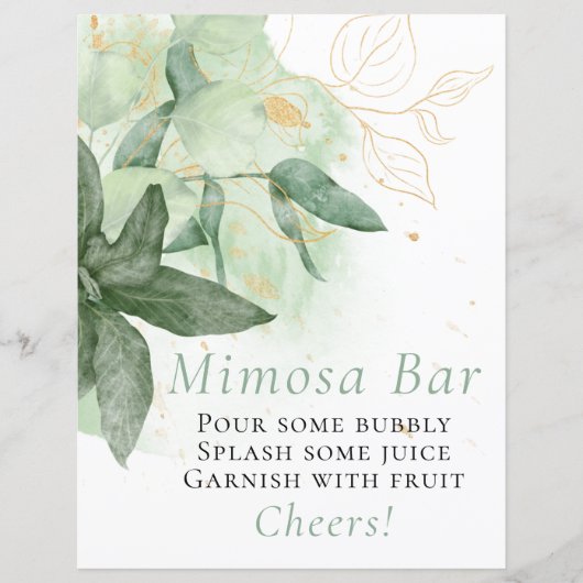 Budget Greenery Gold Wedding Mimosa Bar Sign (Voorkant)
