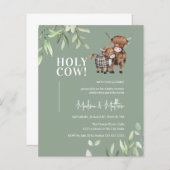 Budget Greenery Highland Koe Baby shower Uitnodige (Voorkant / Achterkant)