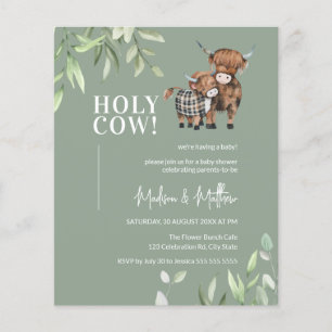 Budget Greenery Highland Koe Baby shower Uitnodige