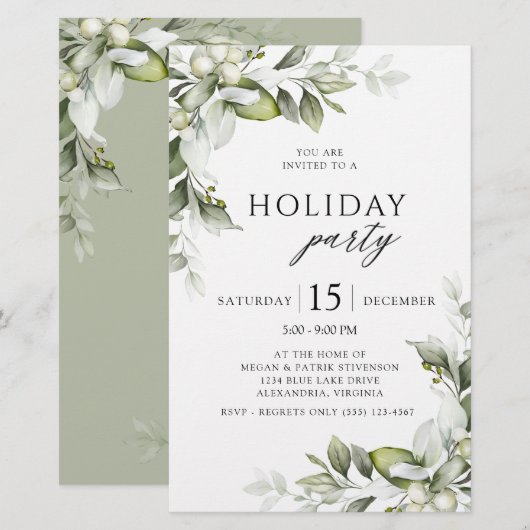 Budget Greenery Holiday Party Uitnodiging Briefpapier (Voorkant / Achterkant)