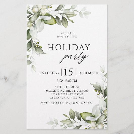 Budget Greenery Holiday Party Uitnodiging Briefpapier (Voorkant)