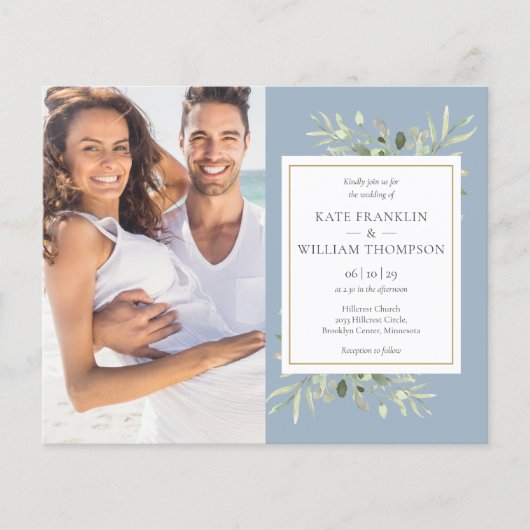 Budget Greenery in One Photo Wedding Invite (Voorkant)