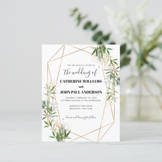 Budget Greenery Leaf Foliage Gold Modern Wedding (Staand voorkant)