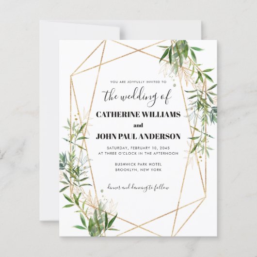 Budget Greenery Leaf Foliage Gold Modern Wedding (Voorkant)