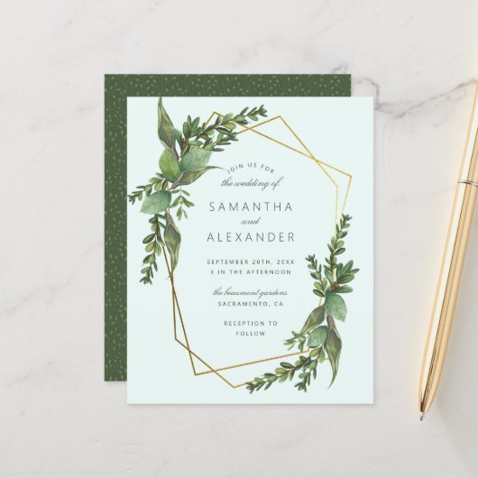 Budget Greenery Mint & Gold Geometric Wedding (Voorkant / Achterkant in situ)