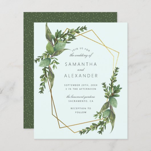 Budget Greenery Mint & Gold Geometric Wedding (Voorkant / Achterkant)