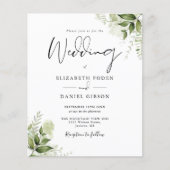 Budget Greenery Monogram Wedding Uitnodiging (Voorkant)