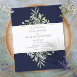 Budget Greenery Navy Blue Wedding Invitation<br><div class="desc">Met fijne waterverf groene bladeren. Deze elegante botanische uitnodiging voor budgetbruiloft kan worden gepersonaliseerd met je speciale trouwdag informatie. Ontworpen door: Thisnotme©</div>