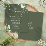 Budget Greenery Olive Green Wedding Invitation<br><div class="desc">Deze elegante budgetgroene botanische groenery verlaat de trouwuitnodiging...  kan gepersonaliseerd worden met je informatie in de chic typografie met je monogram initialen op de achterkant. Ontworpen door: Thisnotme©</div>