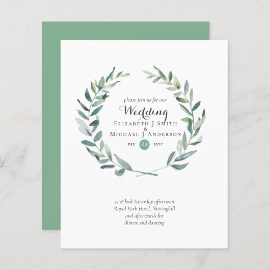 Budget Greenery Olive Leaves Wedding Invites (Voorkant / Achterkant)