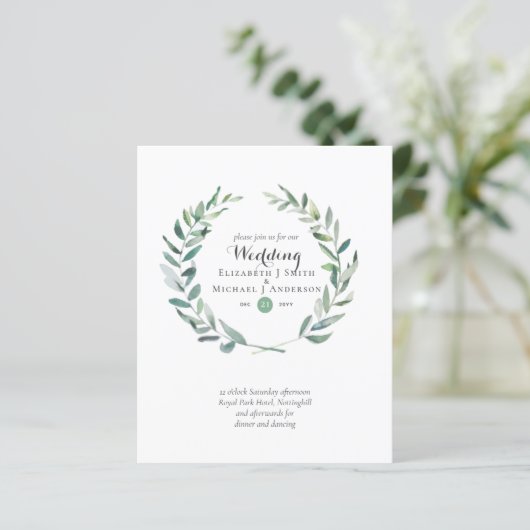 Budget Greenery Olive Leaves Wedding Invites (Staand voorkant)