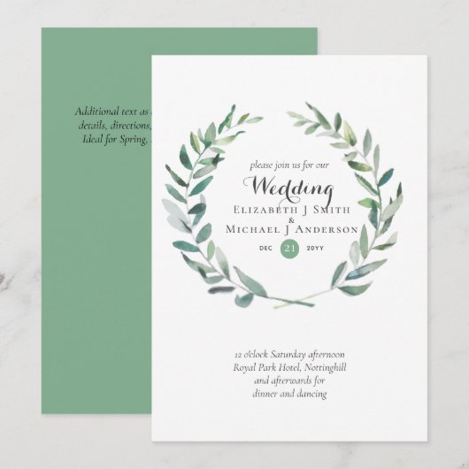 Budget Greenery Olive Leaves Wedding Invites Kaart (Voorkant / Achterkant)